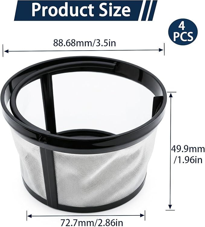 4 Pack Reusable Coffee Filter Basket with Handle Compatible with Mr. Coffee 4-5 Cup Coffee Makers Universal Replacement Nylon Mesh Filters for Most Coffeemakers and Brewers