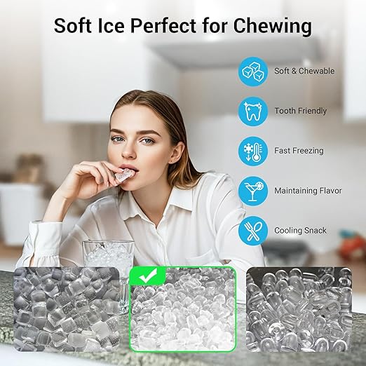 Nugget Ice Makers Countertop 35lbs/Day, Pellet Ice Maker Machine with Self-Cleaning, One-Click Operation Sonic Ice Maker, Pebble Ice Maker for Home/Kitchen/Office