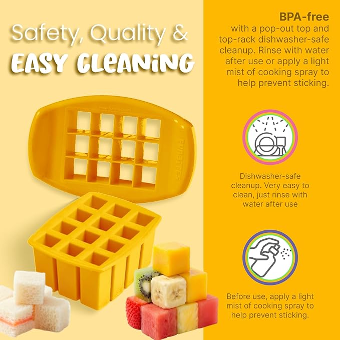 FUNBITES Crustless Sandwich Cutter for Kids Lunch (2-piece set), Uncrustable Sandwich Cutter, Bite-Size Food Cutter for Toddlers, Bento Box Accessories, BPA-FREE Dishwasher Safe, Yellow Squares 1pk