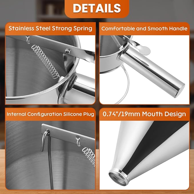 1200ML/40OZ Stainless Steel Pancake Batter Dispenser, Piston Funnel Dispenser with Stand Detachable Handle for Takoyaki Baking Cake Desserts with 4PCS Nozzles