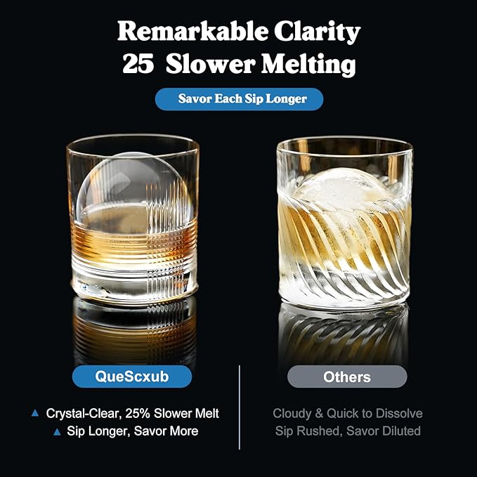 Clear Ice Cube Maker, 2.4" Stainless Steel & Non-BPA Silicone Ice Ball Maker Mold for Whiskey, Cocktails, & Bourbon, Drinks Gifts for Men Woman