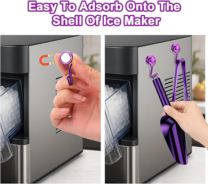 Stainless Steel Ice Scoop for Freezer with Magnetic Hook - Ice Scoop for GE Profile Opal 2.0 Nugget Ice Maker, for Kitchen Bar Party Accessories (6OZ- Purple)