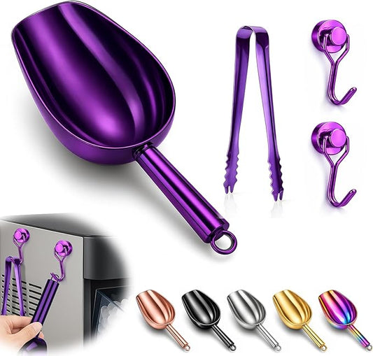 Stainless Steel Ice Scoop for Freezer with Magnetic Hook - Ice Scoop for GE Profile Opal 2.0 Nugget Ice Maker, for Kitchen Bar Party Accessories (6OZ- Purple)