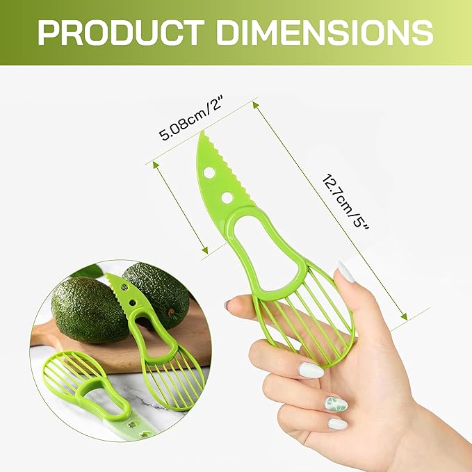 3 in One Avocado Slicer with Food Grade BPA Free Plastic and Stainless-Steel Pitter - Multipurpose Ergonomic Kitchen Gadget for Hassle-Free Preparation - Dishwasher Safe - Pack of 2