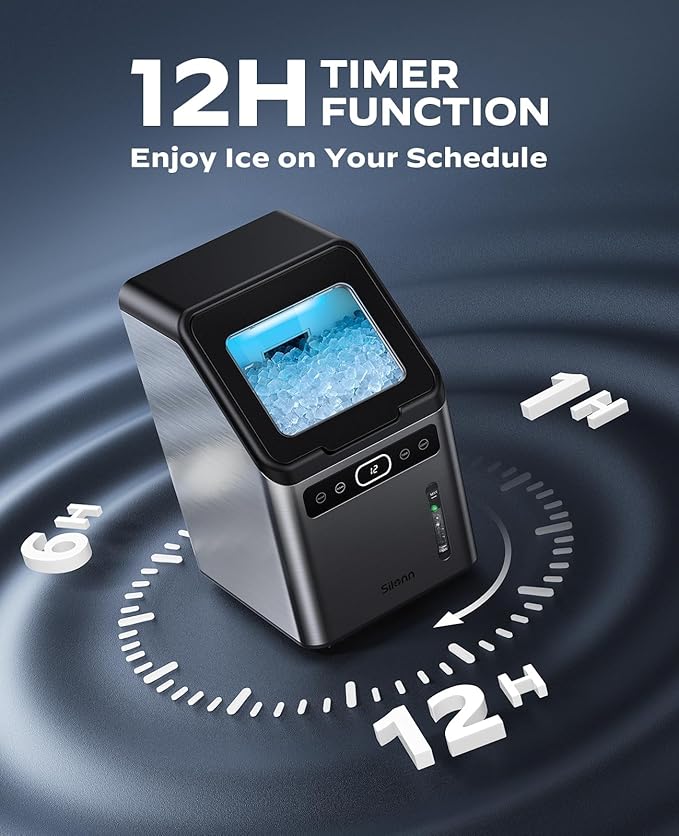 Silonn Nugget Ice Makers Countertop - 44lbs per Day Ice Machine with Self-Cleaning, Timer Pebble Ice Maker with Soft Chewable Ice, One-Click Operation Ice Machine, Stainless Steel