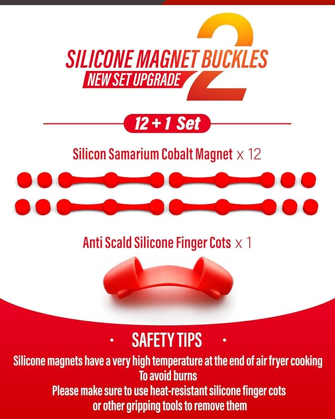 Air Fryer Magnet Silicone Buckles 2 (13 Pack) - Hold Parchment Paper Liners, Prevent Fire Hazard & Food Covering - High Temp Food Grade Silicone (12+1 Upgraded)