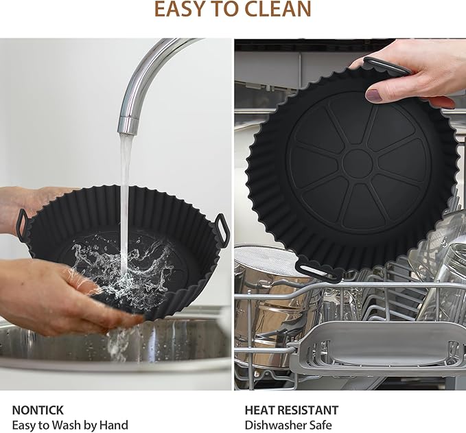 Viretec 2 Pack Air Fryer Silicone Liners for Ninja, Reusable Silicone Bowl Basket Fit for 3 to 5QT Air Fryer, Replacement of Flammable Parchment Paper