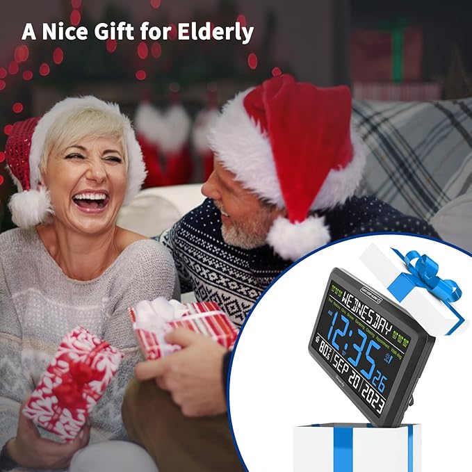 DreamSky Digital Clock with Date and Day of Week - Large Calendar Clock for Seniors Elderly, Loud Alarm Clock for Bedroom Desk, Backlight Dimmer, Adjustable Volume, USB Port, Auto DST, Battery Backup