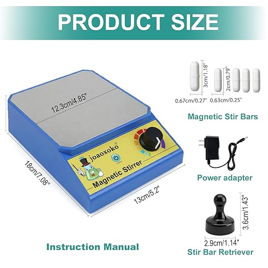 Magnetic Stirrer with 4 Stir Bars, Stir Plate with Stir Bar Retriever,3000ml Max Capacity No Heating 100-3000RPM, Portable Mixer for Yeast Starter/Chemistry/School (6)