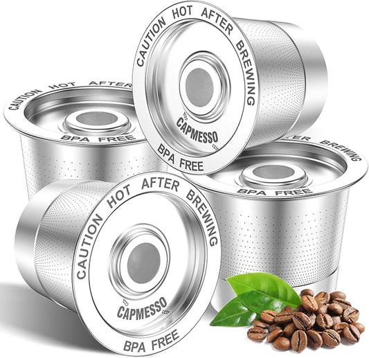 CAPMESSO Reusable Coffee Pods for Keurig: Stainless Steel Refillable K Cup - Reusable Coffee Filter for Keurig 1.0 Coffee Maker, Permanent (4 Reusable k cups for Keurig 1.0)