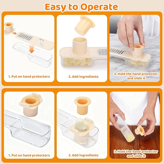 Palksky Garlic Mandolines Slicer Super Thin, 3 in 1 Multifunctional Garlics Grinder with Shredder Grinder Slicer, Portable Garlic Chopper, Kitchen Gadgets - 2PCS