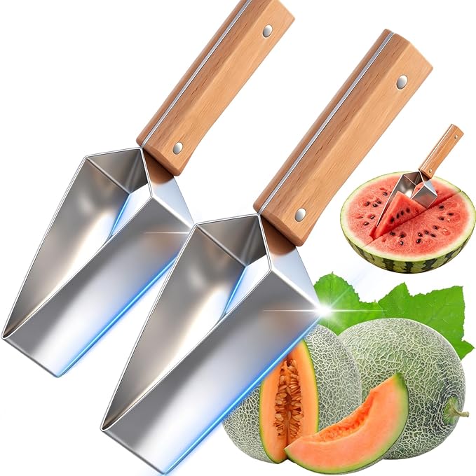 Triangle Watermelon Cutter, Watermelon Slicer Cutter Tool, 430 Stainless Steel with Woodenhandle - Melon Slicer, Fruitcutter for Kitchen Gadgets for Watermelon Melon Apple (2PCS)