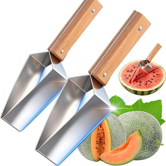 Triangle Watermelon Cutter, Watermelon Slicer Cutter Tool, 430 Stainless Steel with Woodenhandle - Melon Slicer, Fruitcutter for Kitchen Gadgets for Watermelon Melon Apple (2PCS)