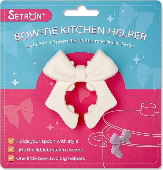 Bow Spoon Holder Cute Spoon Rest for Stove Top, Steam Releaser & Lid Lifter – Heat Resistant Silicone Cooking Gadget, Cute Kitchen Accessories, Gift for Home Cooks