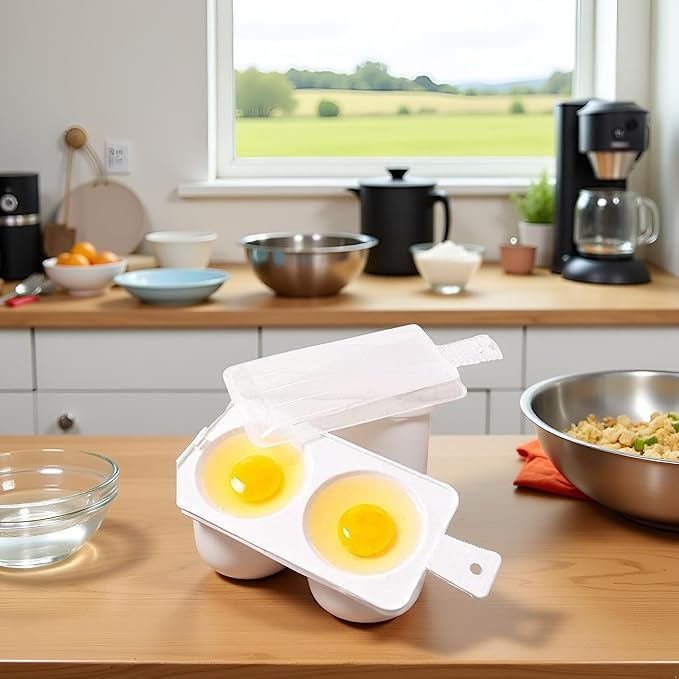 1Pc White 2 Slots Microwave Oven Egg Steamer Poacher Cooker, Rectangular,Poach Eggs, Boil Eggs, Cook Eggs, Steam Eggs Egg Poachers Specialty Cookware (2 Eggs Capacity)