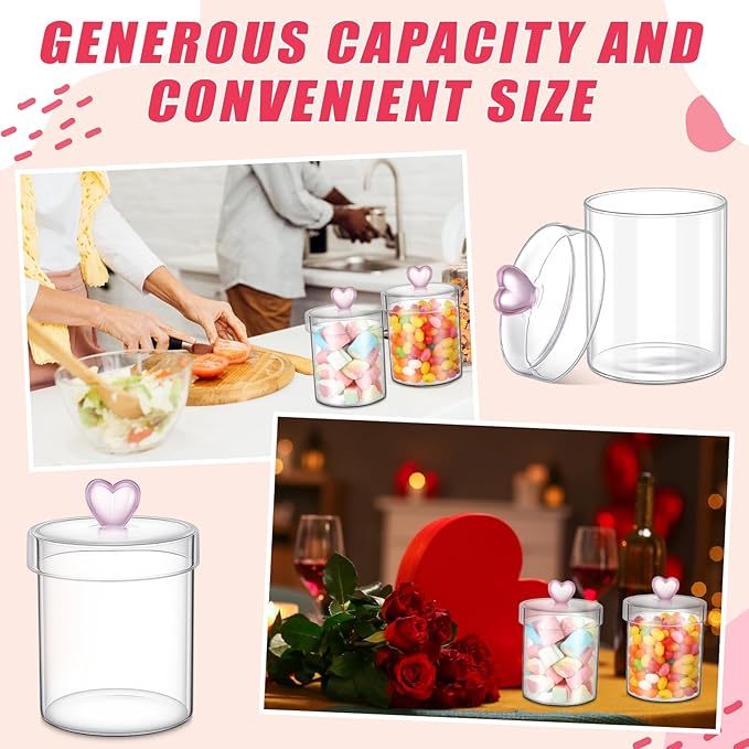 Meanplan 2 Pack Glass Cookie Jars Candy Jars with Heart Lids 30 oz Clear Glass Canisters Cute Food Storage Organizers for Overnight Oats,Kitchen Cookies,Coffee Beans,Dry Goods,Tea