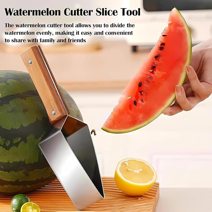 Triangle Watermelon Cutter, 2026 Upgraded Stainless Steel watermelon slicer with Wooden Handle, Summer Melon Cutter Melon Divider Tool, Multifunctional Fruit Cutter for Kitchen Gadgets (3pc)