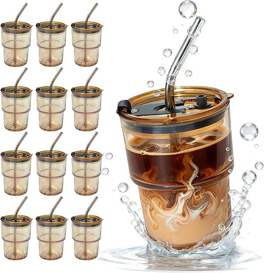 12 Packs Glass Tumbler with Lid and Straw Ice Coffee Cup Graduation Teacher Appreciation Gifts in Bulk Ideas End Year Christmas Back School Teacher Day Thank you Small Regalos Maestras Navidad