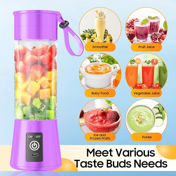 2026 Newly Upgraded Portable Smoothie Blender - Cordless Personal Blender Type-C Rechargeable, 13Oz Juice Cup BAP Free, 20,000Rpm Speed Powerful Blending, Freshly Squeezed in Sports/Office