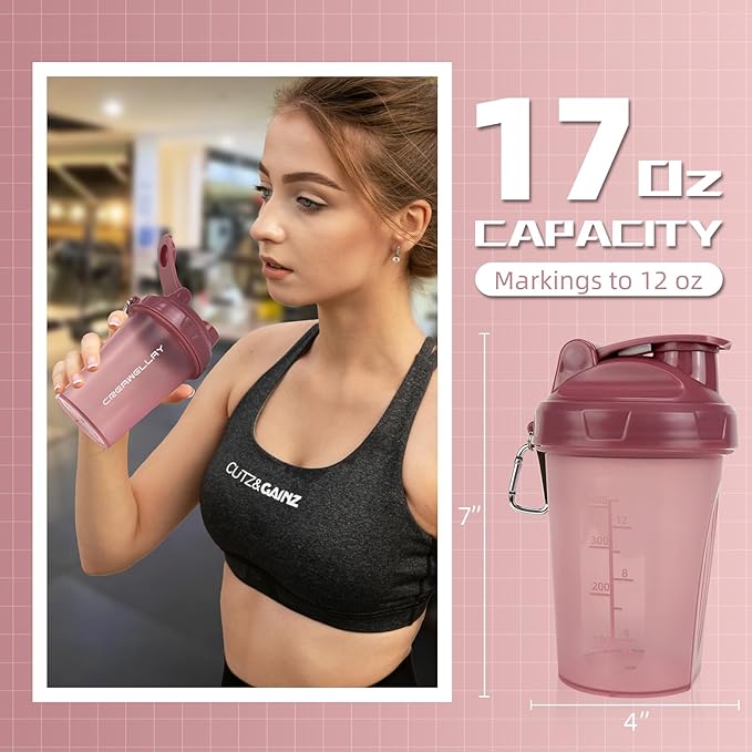 2 Pack Shaker Bottles for Protein Mixes, 17 oz Small Protein Shaker Bottle with Handle, Gym Shaker Cups with Blending Ball for Pre Workout, BPA-Free & Dishwasher Safe (Black, Pink)
