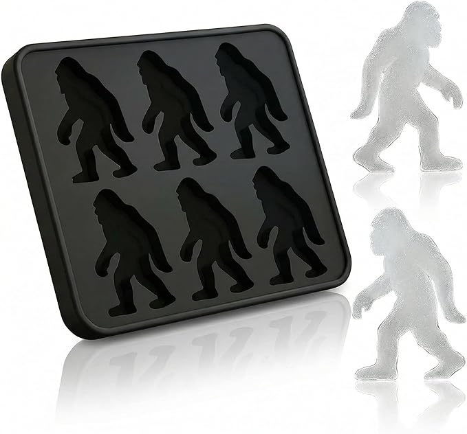 Bigfoot Ice Cube Mold,Big Foot Ice Cube Molds,6 Cavity Silicone Sasquatch Ice Cube & Popsicle Tray for Spooky Whiskey Halloween Party Drinks (Black)