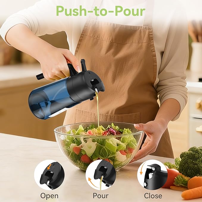 USLAI Oil Sprayer for Cooking, 16oz/470ml 2 in 1 Glass Olive Oil Dispenser Bottle for Kitchen, Air Fryer, BBQ and Salad - Blue