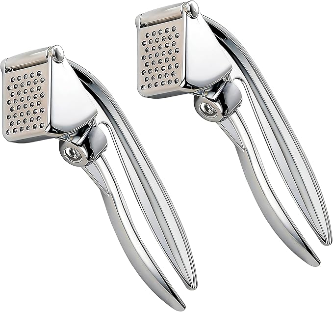 2-Pack Heavy Duty Garlic Press, Hingeless Zinc Alloy Garlic Crusher & Mincer, Ergonomic, Easy to Clean and Dishwasher Safe