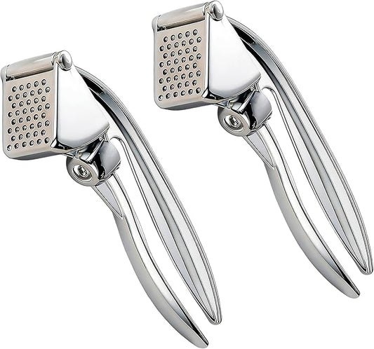 2-Pack Heavy Duty Garlic Press, Hingeless Zinc Alloy Garlic Crusher & Mincer, Ergonomic, Easy to Clean and Dishwasher Safe