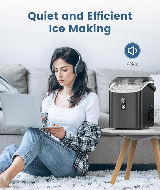 Antarctic Star Nugget Ice Maker Countertop,34Lbs/24H, One-Click Operation, Self-Cleaning, Ice Scoop&Ice Basket, Stainless Steel Pebble Ice Machine for Kitchen/Office/Bar (Steel Black)