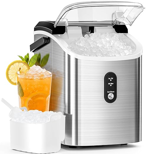 Antarctic Star Nugget Ice Maker Countertop, 35lbs/24H Ice Machine, Soft Chewable Sonic Ice, Self-Cleaning, Fast Ice Ready in 8 Minutes, Compact Design with Handle, Stainless Steel Silver