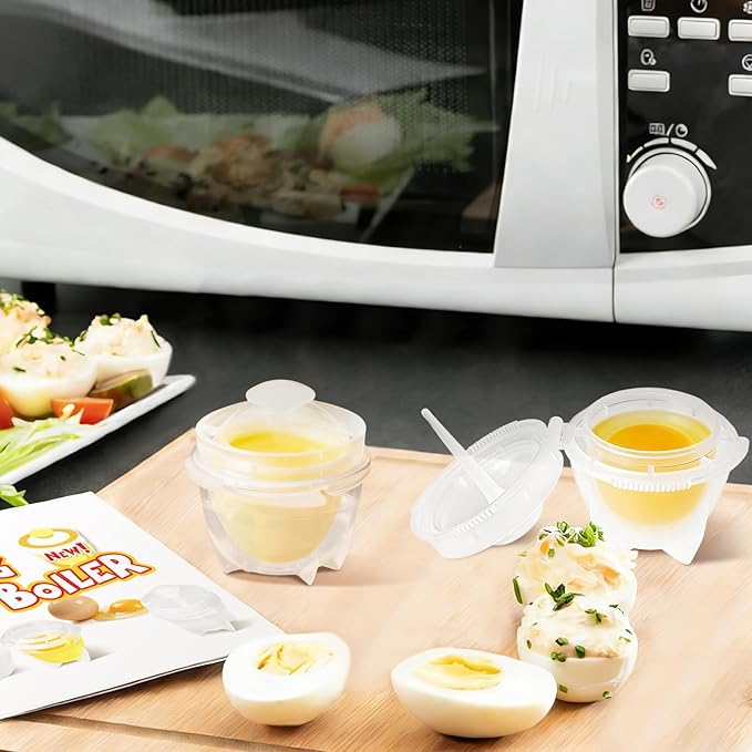 Microwave Egg Cooker (2 Pack), Rapid Hard Boiled Egg Maker & Poacher for Breakfast Sandwiches, BPA-Free Double Boiler Cups with Yolk Piercer, Non-Stick No Shell Peeling, Portable for Dorm & Office, Transparent