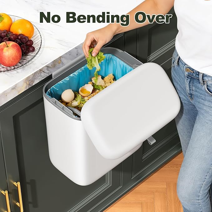 CTIME Compost Bin Kitchen 2.6 Gallon, Hanging Small Compost Bin for Countertop or Under Sink, Indoor Food Waste Bin for Kitchens Bathrooms Living Rooms RVs Bedroom