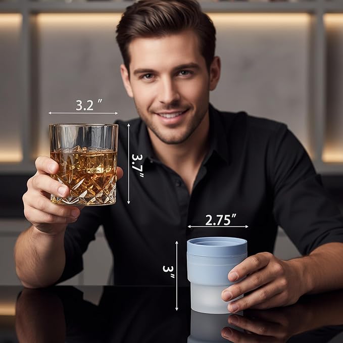 Whiskey Glasses Set of 6 with 6 Ice Ball Molds - 11 Oz Old Fashioned, Bourbon, Scotch, Cocktail, Rocks Glasses, Crystal Barware Drinking Set, Gift Box, Unique Bourbon Gifts for Men