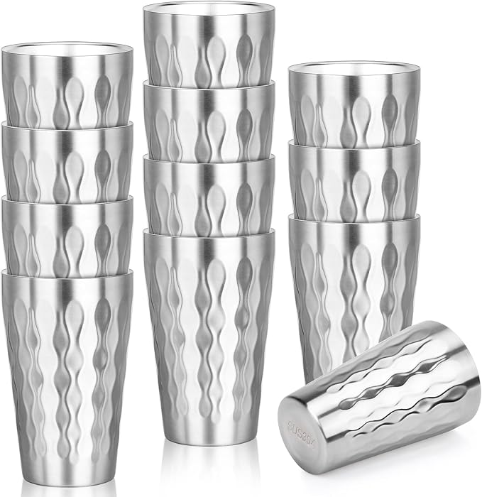 Stainless Steel Double Wall Cups, 16 oz Insulated Tumbler, 12 Pack Unbreakable Stackable Water Tumblers Insulated Metal Cup Premium Drinking Glasses for Travel Camping Home Outdoor