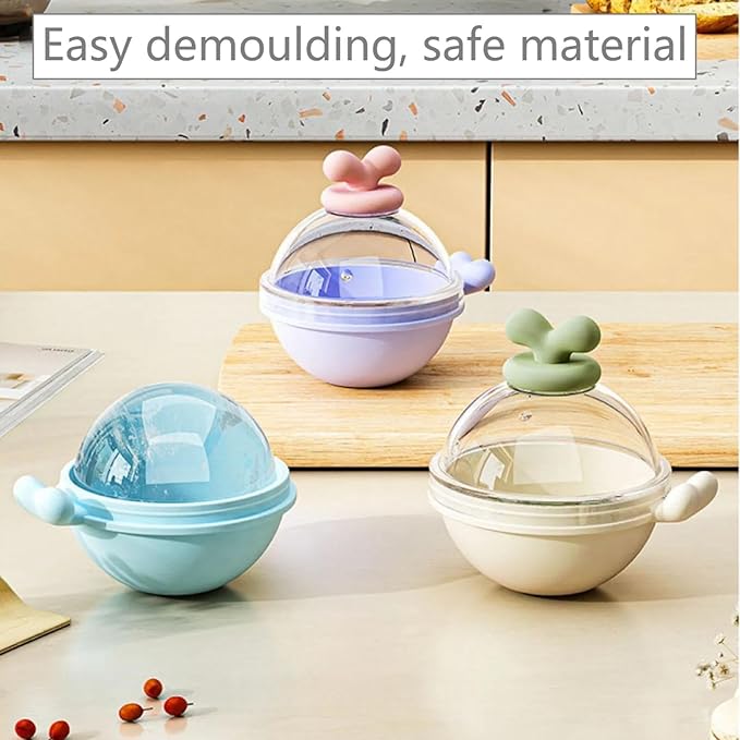 4pcs Ice Cube Mold Ball Boxes with Lid, 2.36in Diameter Large Sphere Ice Maker for Whiskey Cocktail or Sparkling Water, TEB & PET Materials