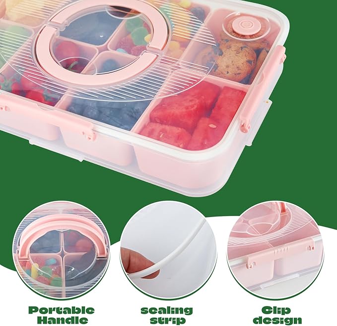 Snackle Box Container, Dishwasher Safe Fruit Snack Containers, Divided Serving Tray with Lid for Veggie, Candy, Snackle Charcuterie Plastic Boxes for Kids Adults Travel Picnic