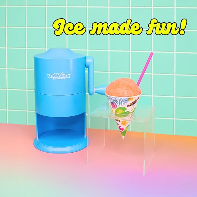 Hawaiian Shaved Ice Mini Snow Cone Machine, Portable Countertop Ice Shaver with No Slip Base, No Electricity Needed, Ice Cup Included, Lightweight, Stainless Steel Blade