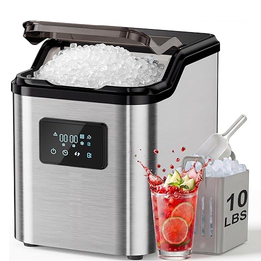 Landeagle Nugget Ice Makers Countertop,Portable Pebble Ice Machine with Crushed Ice,10lbs/Day Soft Pellet Ice Maker Stainless with 24H Timer, Self-Cleaning Chewable Sonic Ice for Home,Kitchen,Office
