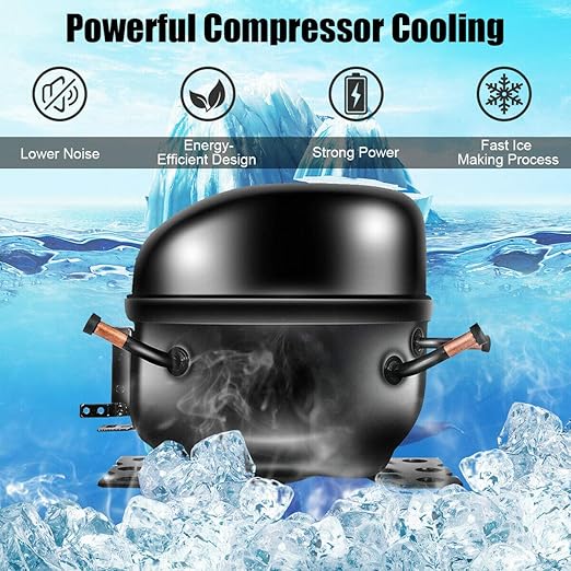 COSTWAY Ice Maker Countertop, 48LBS/24H Automatic Ice Stainless Steel Machine with Self-Cleaning Function, Easy-to-Control LCD Display, Timer Function, See-Through Window with Ice Scoop and Basket