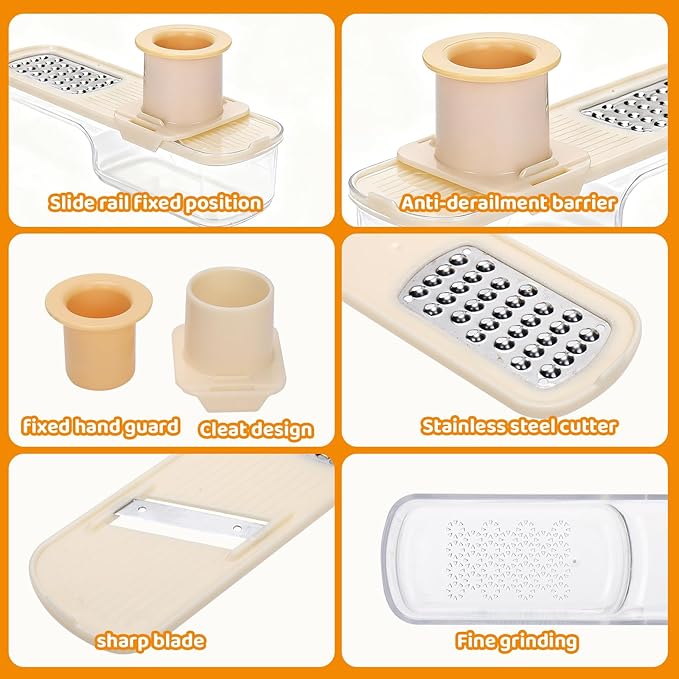 Palksky Garlic Mandolines Slicer Super Thin, 3 in 1 Multifunctional Garlics Grinder with Shredder Grinder Slicer, Portable Garlic Chopper, Kitchen Gadgets - 2PCS