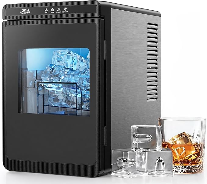 Silonn Clear Ice Cube Maker Countertop, Makes 3 Large 1.6″ Cubes in 20 Mins, Crystal Clear & Slow-Melting Ice for Whiskey, Adjustable Ice Thickness & Auto Clean, Great for Home bar, Kitchen & Party