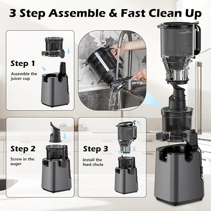 Juicer Machines with 5.8" Large Chute, 2-in-1 Cold Press Juicer for Whole Vegetables Fruits 400W, Masticating juicer Easy to Clean Juice Extractor Machine for Making Nut Mike, Juice, Premium Gray