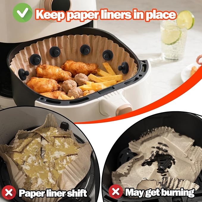 Juome Air Fryer Magnets for Parchment Paper, 9PCS Silicone Magnetic Buckle for Air Fryer Liners, Air Fryer Accessories Safely Lock Air Fryer Liner Disposable to Prevent Burning (Black)