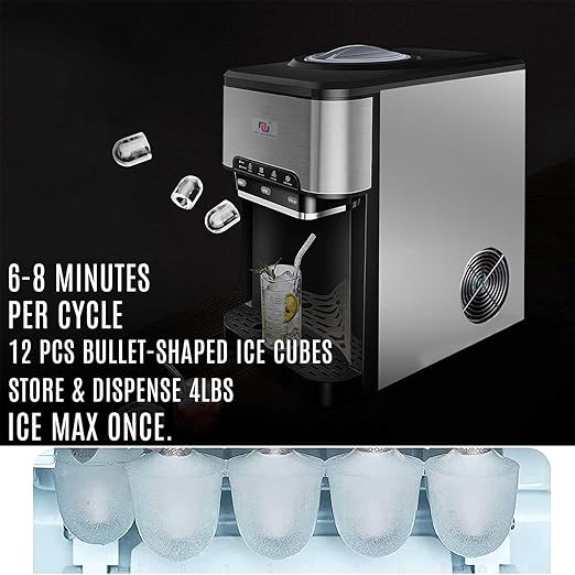 NUNET 3-in-1 Portable Ice Maker Water Dispenser Countertop Built-in Ice Machine 44lbs Ice Daily Top Loading 5 Gallon Hot Cold Water Dispenser w. 4lb Ice Storage & Cleaning Sets, Water Pump