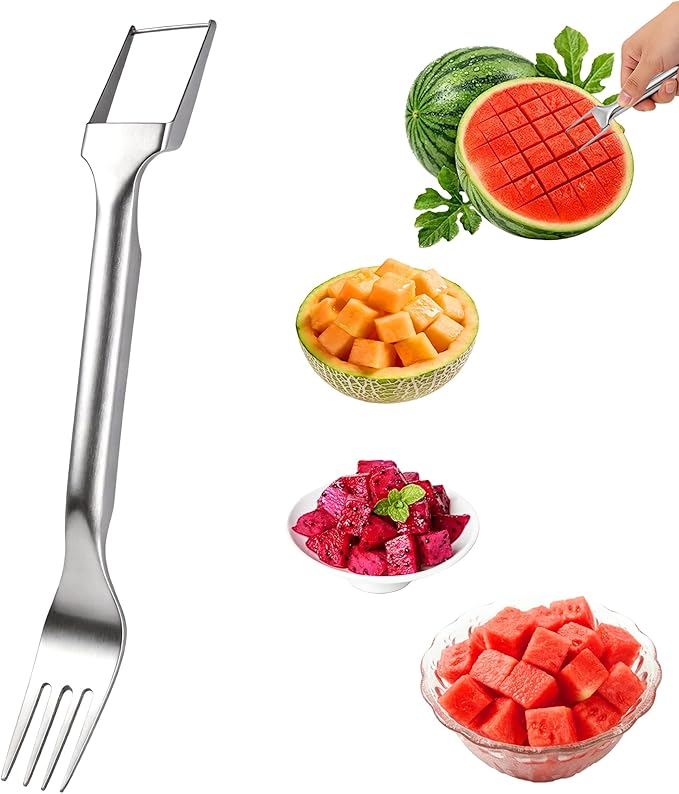 Watermelon Cutter, 2-in-1 Stainless Steel Watermelon Fork Slicer Cutter, Ergonomic Handle, Home Kitchen Gadgets for Watermelon, Cantaloupe, Honeydew & Other Summer Fruit (1PCS)