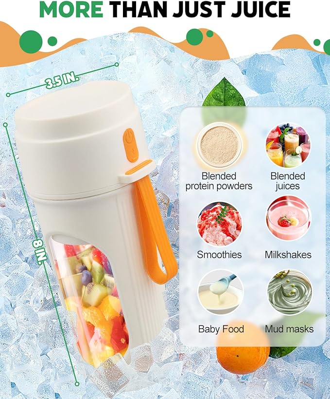 Tolaist Portable Blender for Smoothies, BPA Free Small Blender for Shakes and Fresh Juices, 15 Oz Dishwasher Safe Portable Bottle with 12-Blade, Rechargable Sport Bottle Compact and Easy to Clean