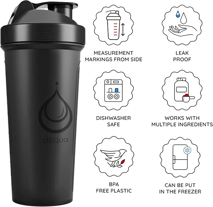 diliqua 2 PACK, 28 oz & 20 oz Shaker Bottles with Powerful Wire Whisks for Protein Mixes | Leakproof Blender Shaker Bottle Pack | BPA-Free & Dishwasher Safe | Shaker Bottle | Shaker Cups for shakes