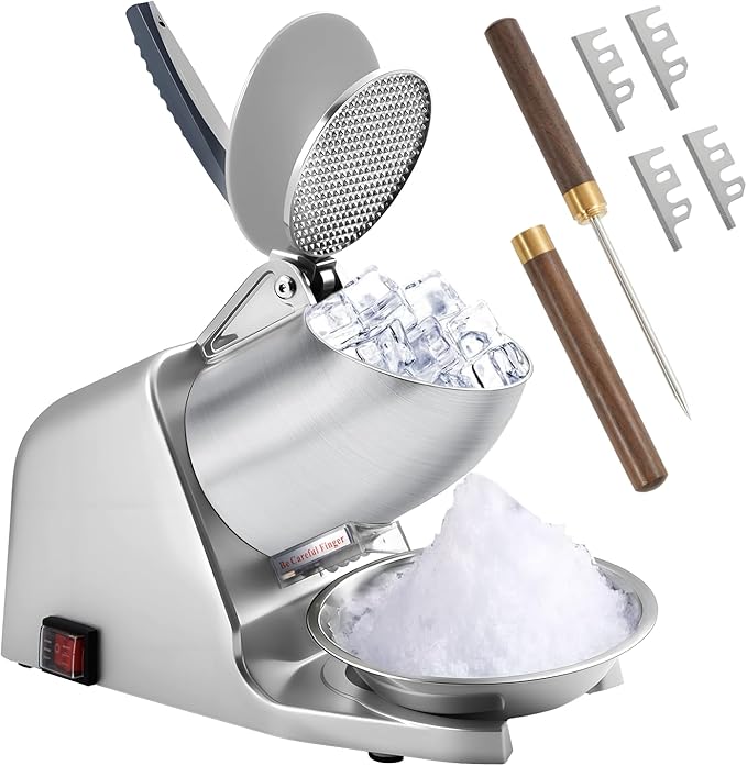 226 lbs/h 4-Blade Electric Ice Shaver Machine, with Extra Blades & Ice Pick, 300W Ice Crusher for Home & Commercial Use, Shaved Ice Maker, ETL-Listed, Silver