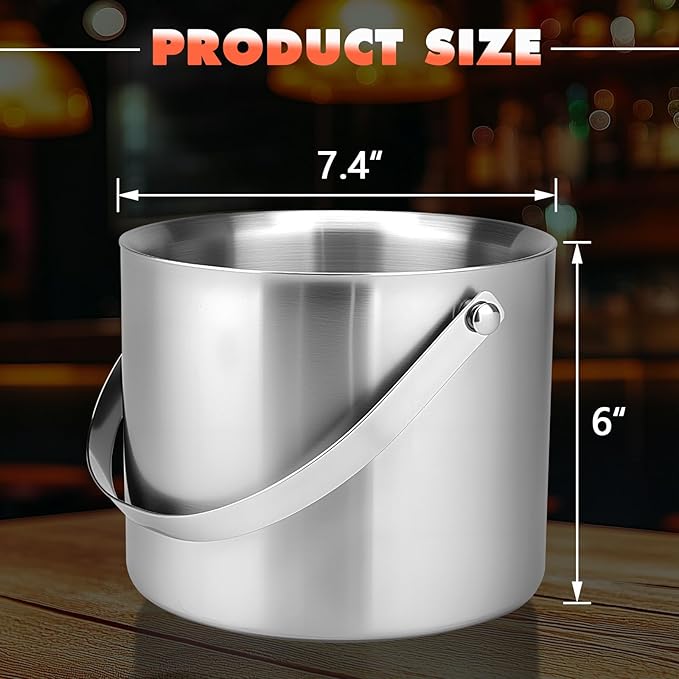 Ice Bucket, 3L Double-Wall Stainless Steel Insulated Ice Bucket With Lid and Ice-Tong, Ice-Buckets for Parties Home Bar, Chilling Beer, Champagne, Wine Bottle(Silver)