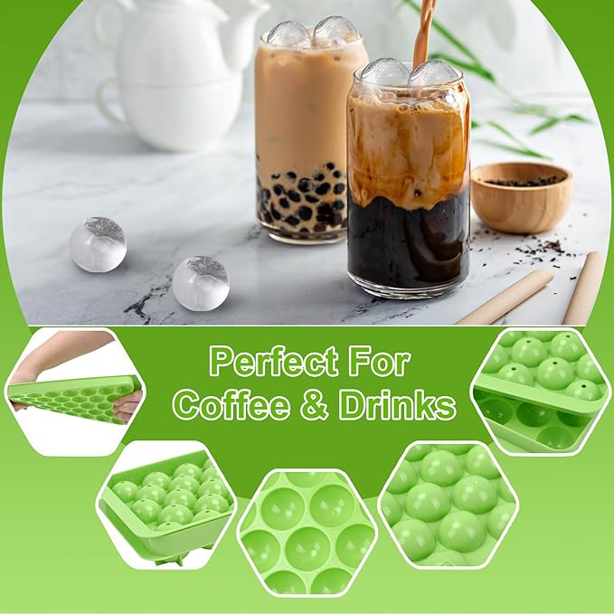 Round Ice Cube Trays for Freezer,1"x33 PCS Round Ice Cube Mold,Small Circle Ice Cube Tray with Lid,Ice Ball Maker Mold Making Sphere Ice Mold for Chilling Drinks,Coffee